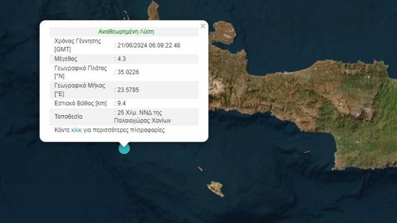 تم تسجيل زلزال بقوه ٤.٣ ريختر قبالة جزيرة كريت