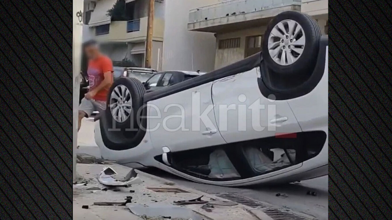 حادث مروري في هيراكليون: انزلقت سيارة في منتصف الطريق