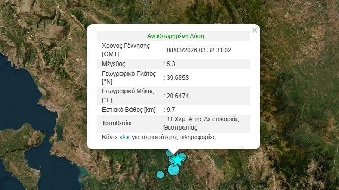اضطراب في إبيروس نتيجة الزلزال القوي الذي بلغت قوته ٥.٣ درجة على مقياس ريختر - هزات ارتدادية متواصلة حيث السكان يخرجون إلى الشوارع