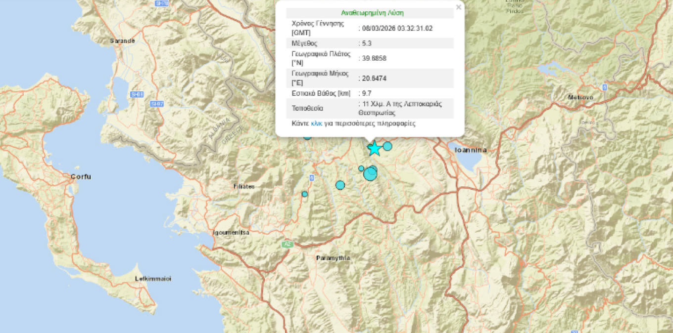 اضطراب في إبيروس نتيجة الزلزال القوي الذي بلغت قوته ٥.٣ درجة على مقياس ريختر و هزات ارتدادية متواصلة